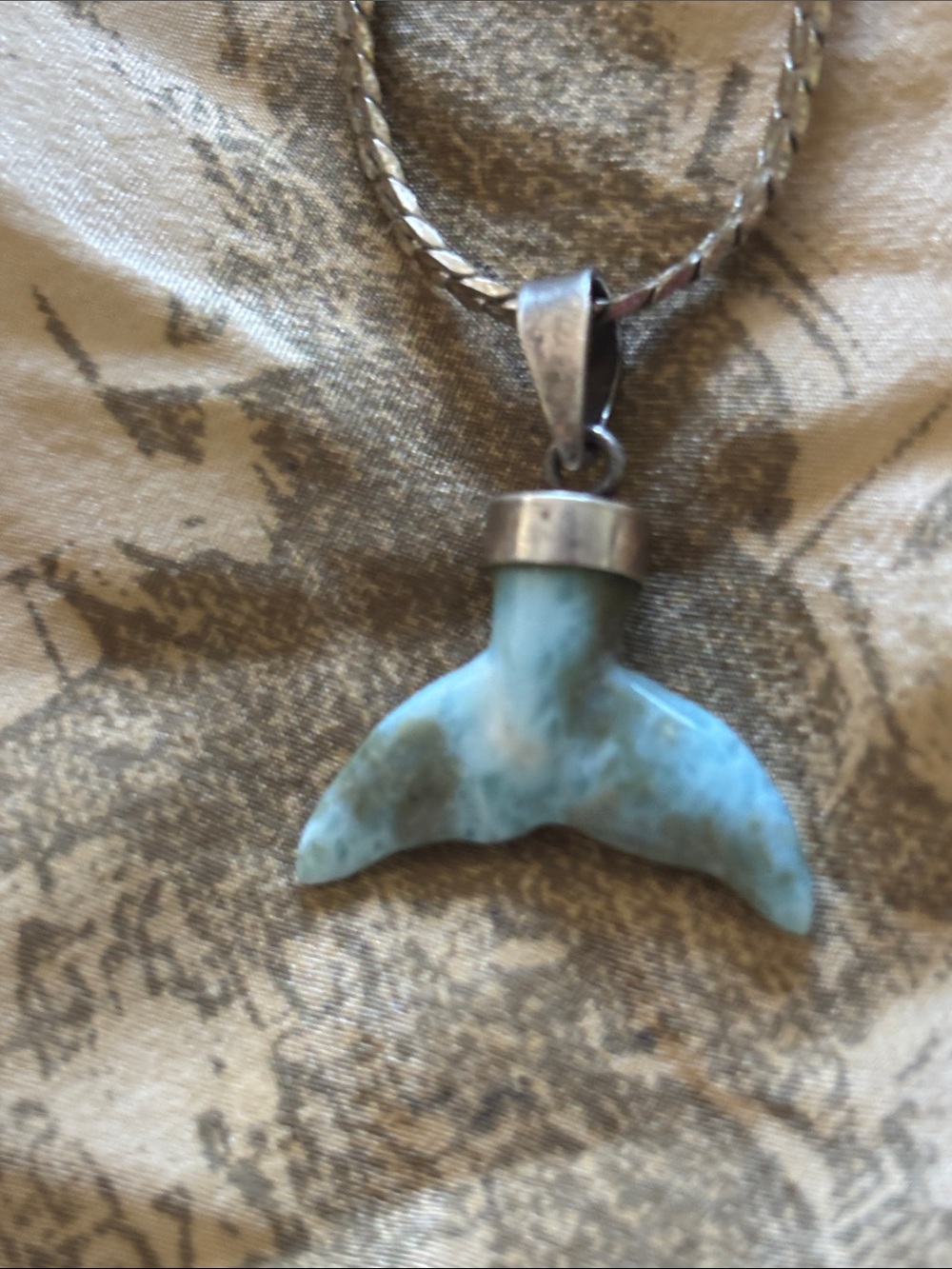 Rare Larimar Whale Tail Pendant Necklace - Blue Silver stamped 925